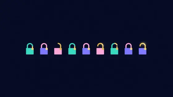 Row of padlocks opening one by one along a timeline