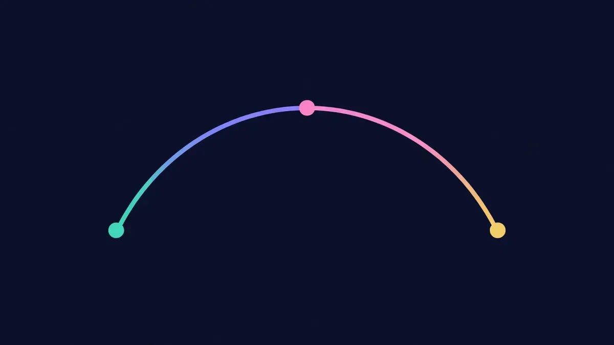 Story arc line with three dots for problem, solution and result