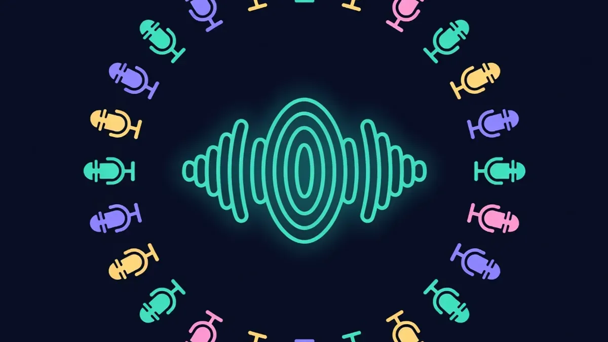 Circle of small microphones around a glowing sound wave
